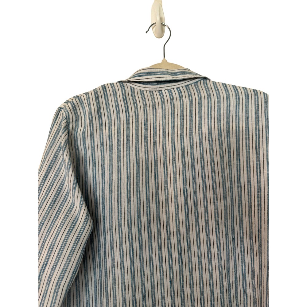 J. Jill Love Linen Stripped Quarter Button Up 100% Linen Shirt Relaxed Sz L - Picture 13 of 15